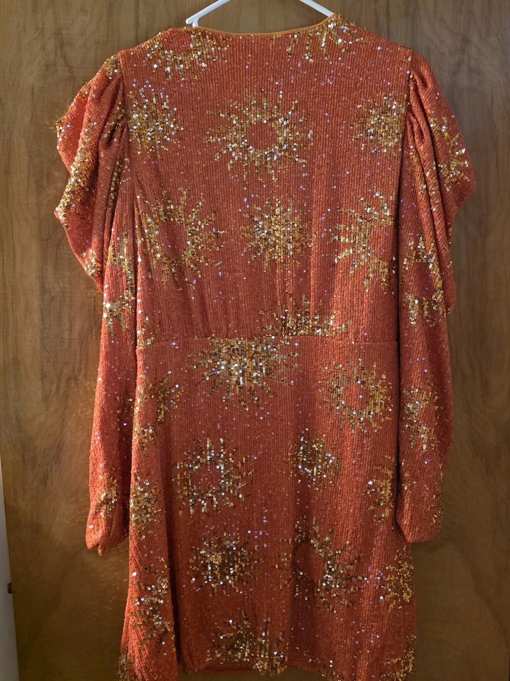FARM Rio XL Sunny Orange Sequin Wrap Mini Dress - Picture 2 of 16